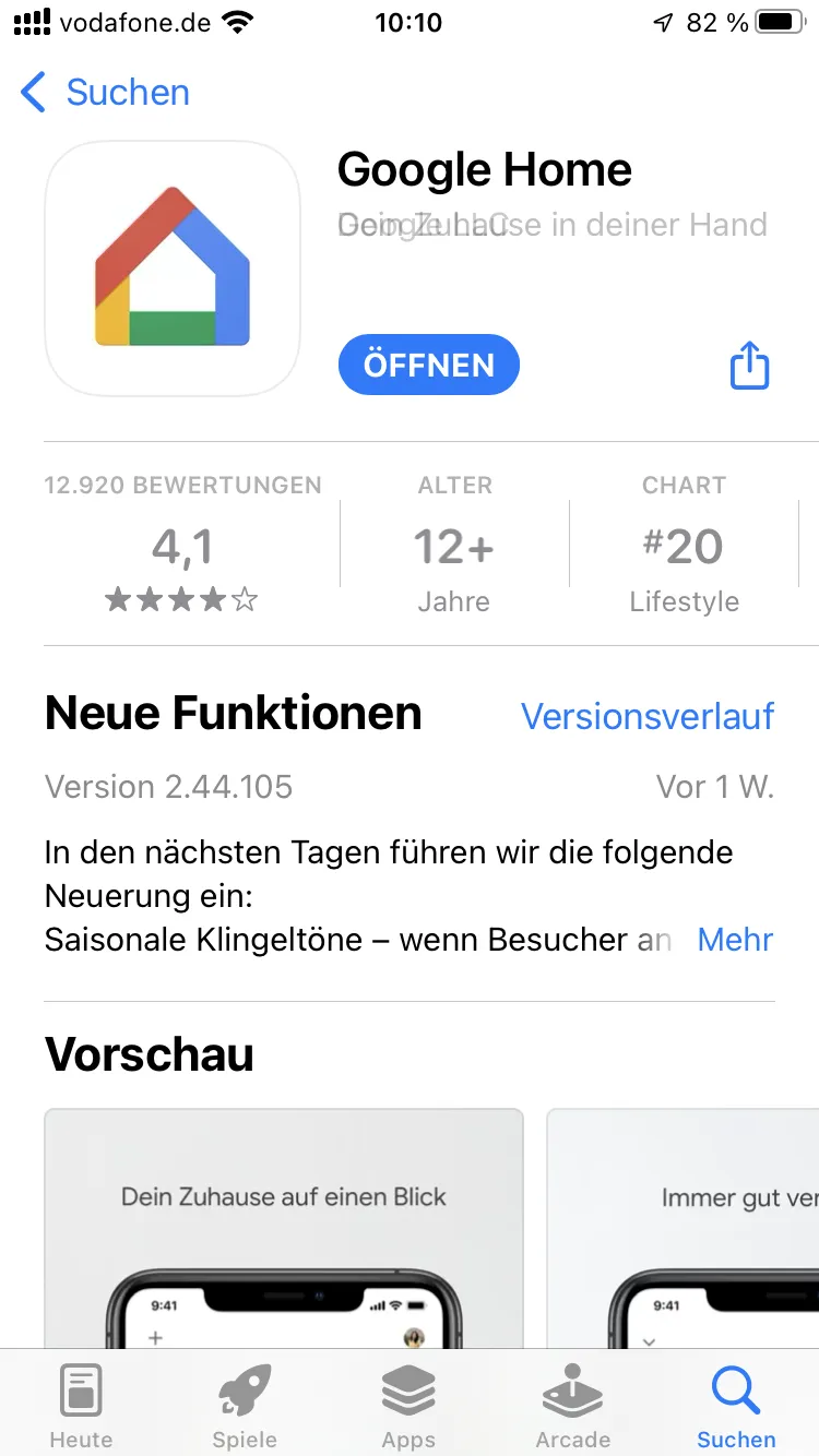 Google Home app in the App Store