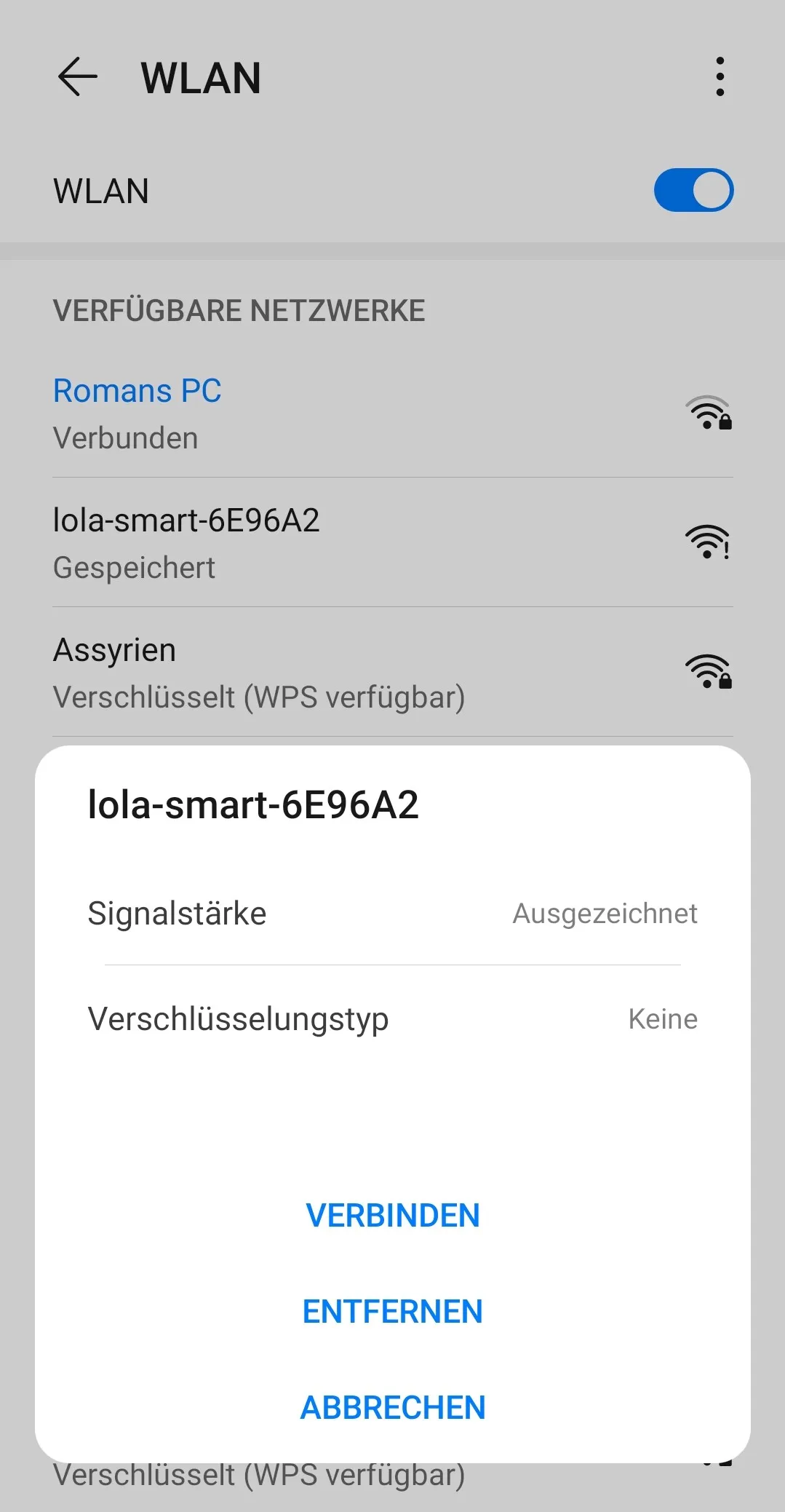 lola-smart wifi-netwerk in de wifi-instellingen
