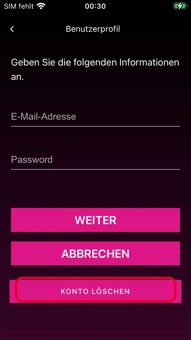 Gebruikersprofiel met knop Account verwijderen