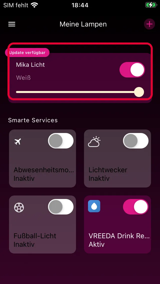 Mijn lampen met badge Update beschikbaar